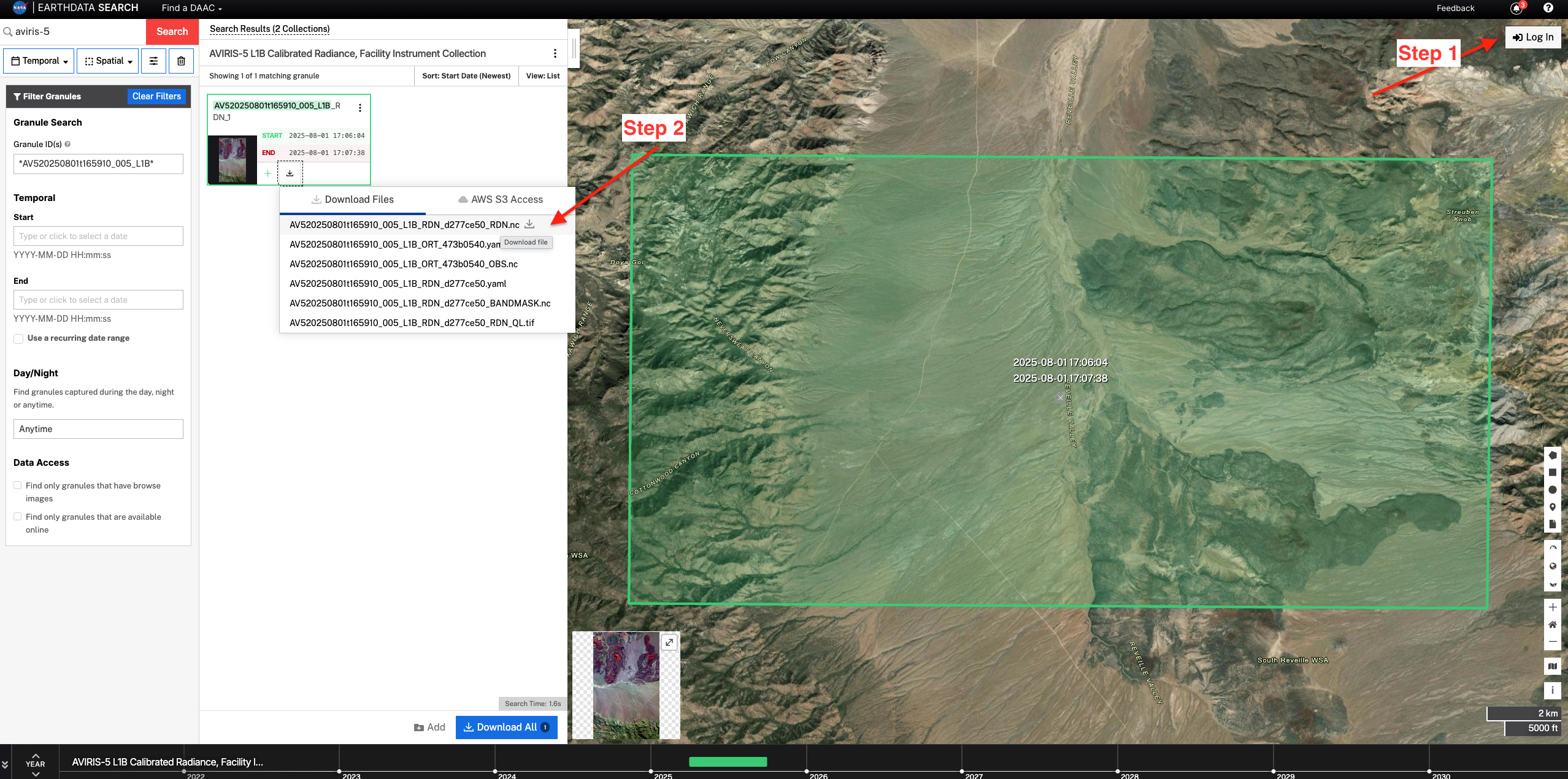 Download AV5 granule in Earthdata Search