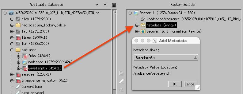 Dataset field - wavelength